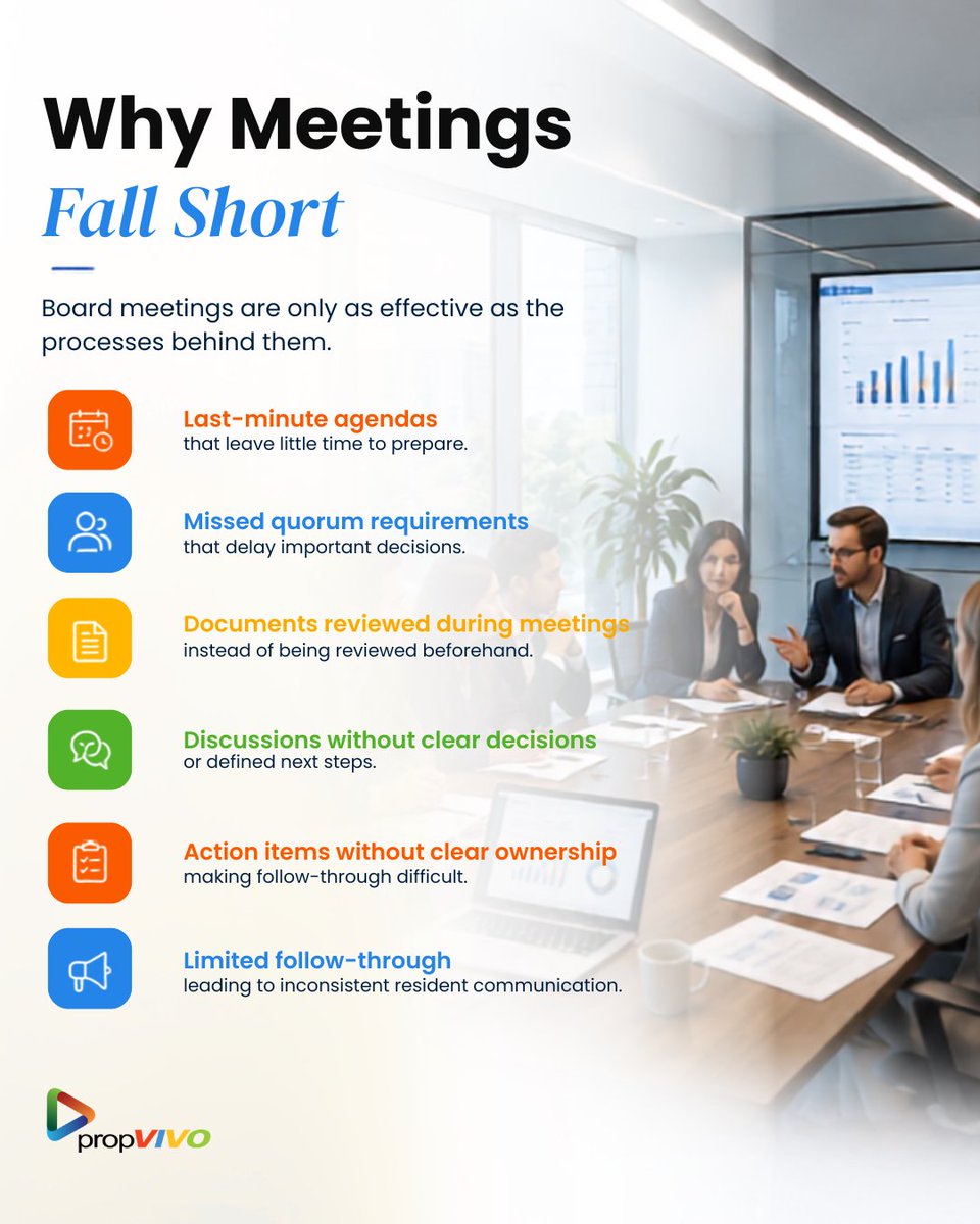 propvivo's tweet photo. HOA meetings work best when the process behind them does too.

Clear agendas. Advance information. Defined ownership.

Better structure → better decisions → stronger follow-through.

#HOABoard #WashingtonHOA #HOAManagement https://t.co/1pDQywEe0I
