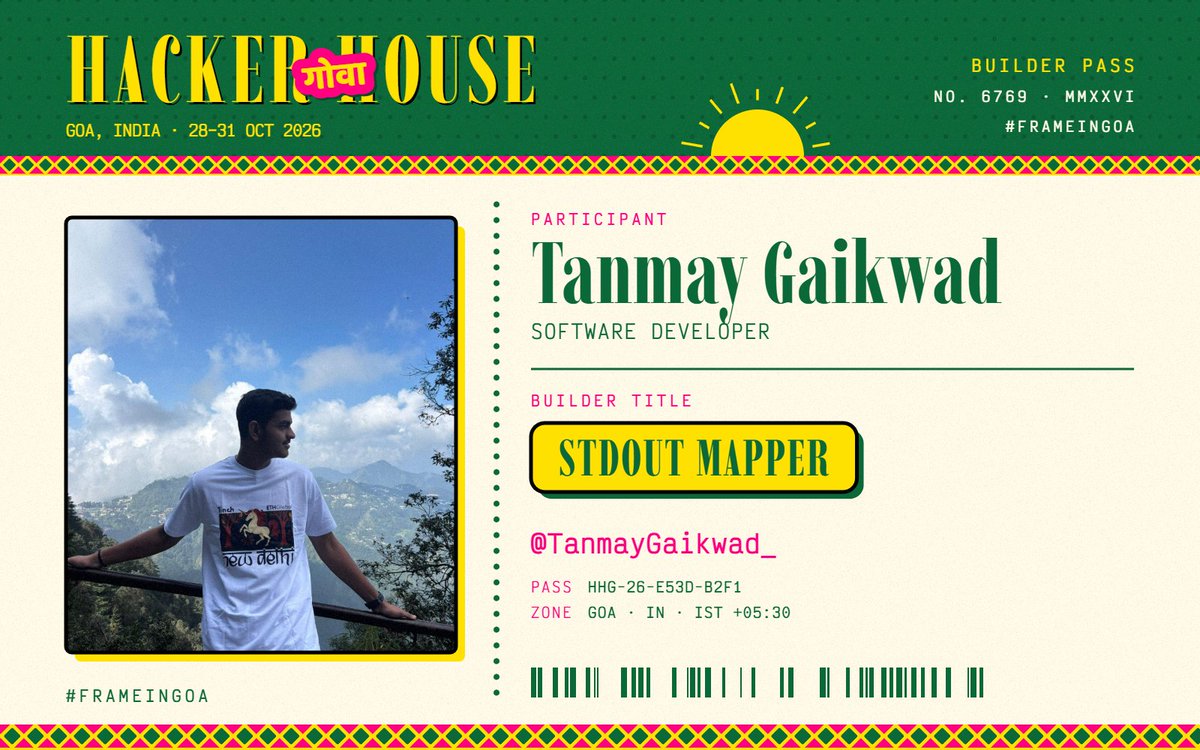 TanmayGaikwad_'s tweet photo. Locked in for Hacker House Goa 2026! π΄π
π₯ Team DEVENTORS
π» @TanmayGaikwad_
π» @0x_rexy07
π» @Atharvanasare9
Taking on #FrameInGoa! β‘
π₯ Create your Builder ID:
https://t.co/QkCfnFKh01
Create yours & tag friends! ποΈ
Support us with β€οΈ Like & π Repost!
#FrameInGoa #HHGoa26 https://t.co/b0dEHFv0UX