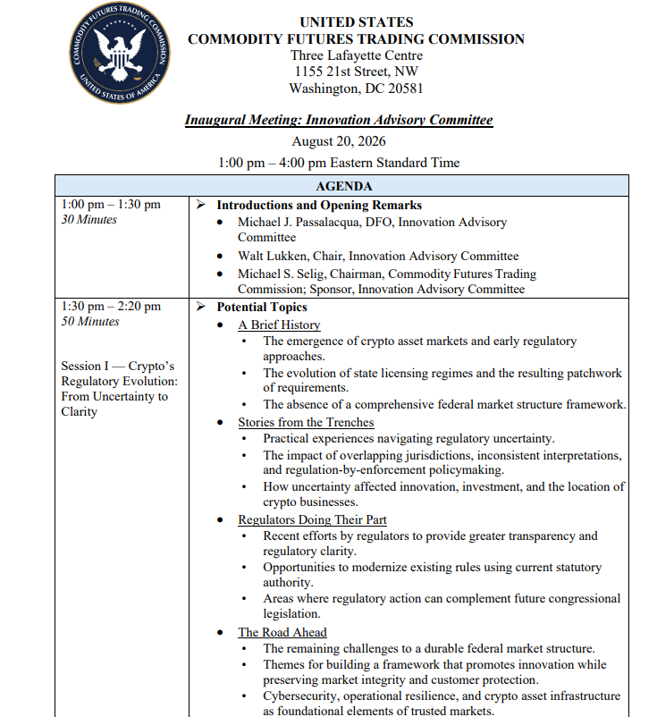 TedPillows's tweet photo. 🇺🇸 CFTC to hold meeting on August 20th for discussing crypto regulation.

Good to see the SEC and CFTC moving forward while the Senate is out for recess. https://t.co/C1UKDHlQJr
