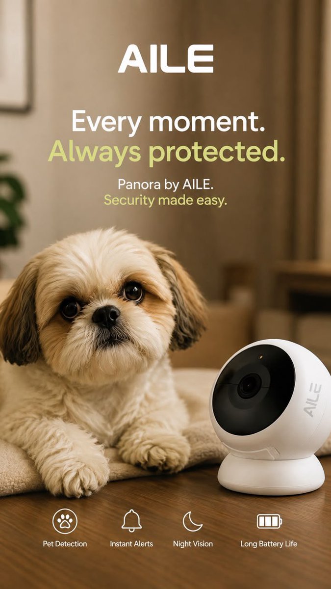 AILEGROUP's tweet photo. Your pet. Your home. Your peace of mind.
With Al-powered pet detection, Panora knows when your little ones are around and keeps you in the loop - even when you're away.
Panora by AILE. Security made easy.
#ailepower #smartlivingsimplified #smartcamera #smarthome #panoracamera https://t.co/Kc9Qa9i0zP