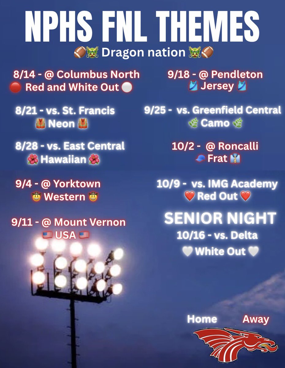 NPHS_students's tweet photo. Themes for Football games!! Show out and be loud!! #rolldrags #dragonnation https://t.co/IjoDDRTCl9