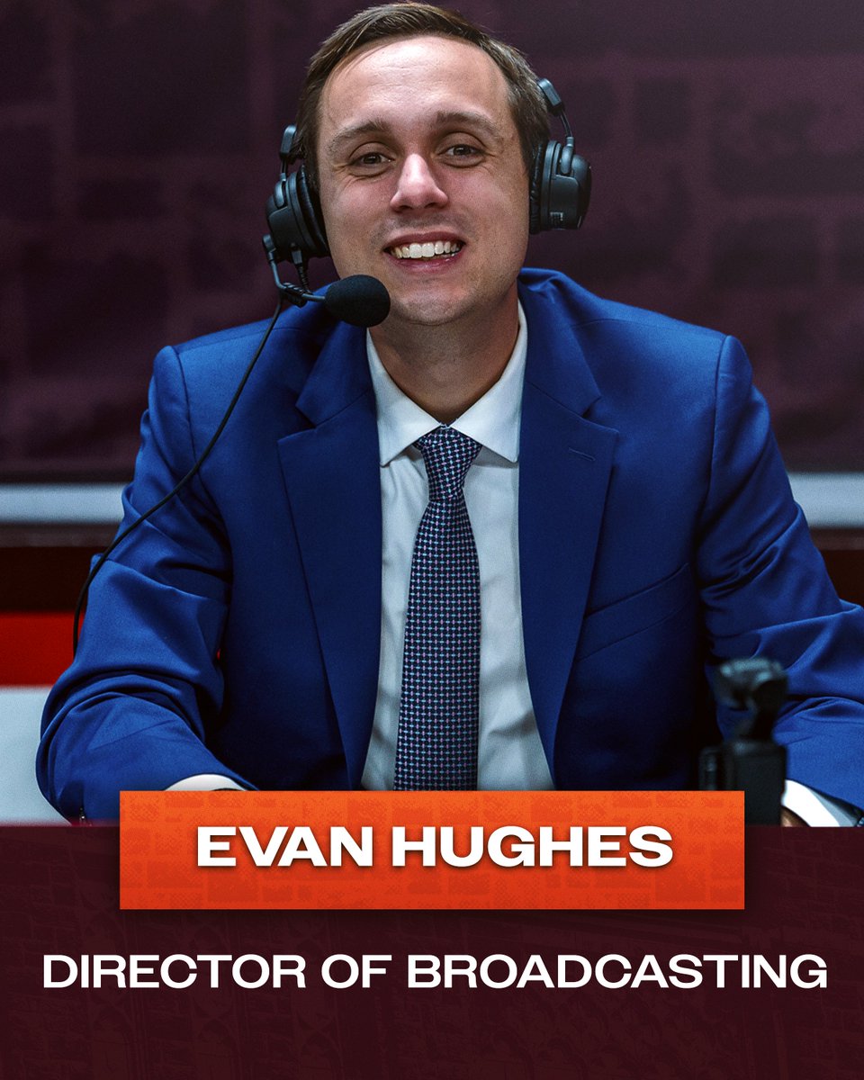 hokiesports's tweet photo. We are thrilled to announce the promotion of Evan Hughes '21 to the role of Director of Broadcasting for Virginia Tech Sports Network 🦃🎙️ 

🗞️ - https://t.co/FmMa5Cs5QP | @EvanKHughes https://t.co/6KXe7YDAwo