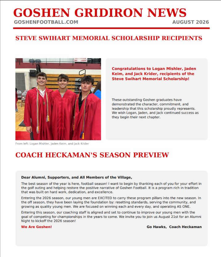Goshen_Gridiron's tweet photo. Take a few minutes to read the August Goshen Gridiron Newsletter. https://t.co/msS1iytzRR