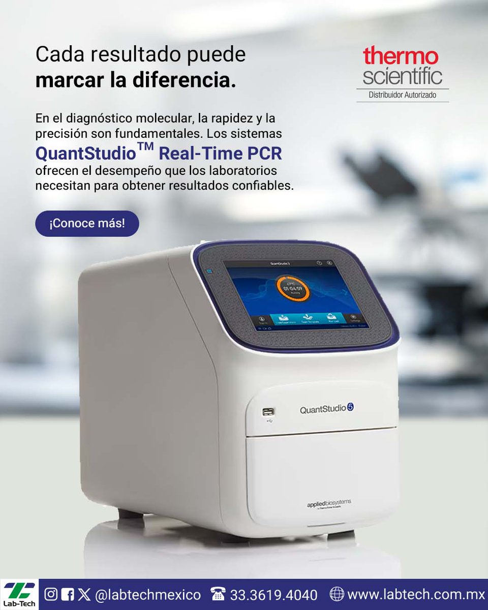 LabTechMexico's tweet photo. 🧬 Precisión y confiabilidad para resultados que importan.

Los sistemas Thermo Scientific™ QuantStudio™ respaldan aplicaciones de PCR con sensibilidad y reproducibilidad.

Conoce más. https://t.co/4vAt34Uz3O