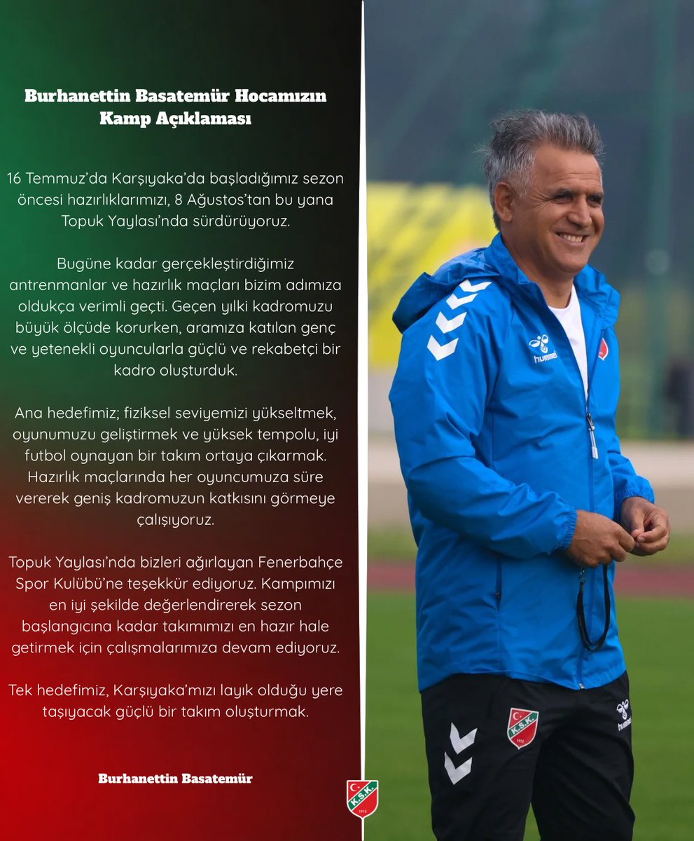 KarsiyakaSK's tweet photo. Teknik Direktörümüz Burhanettin Basatemür’den Kamp Değerlendirmesi; 

👉🏻 https://t.co/J5ViAIgt6F https://t.co/IkpprsZ4nv