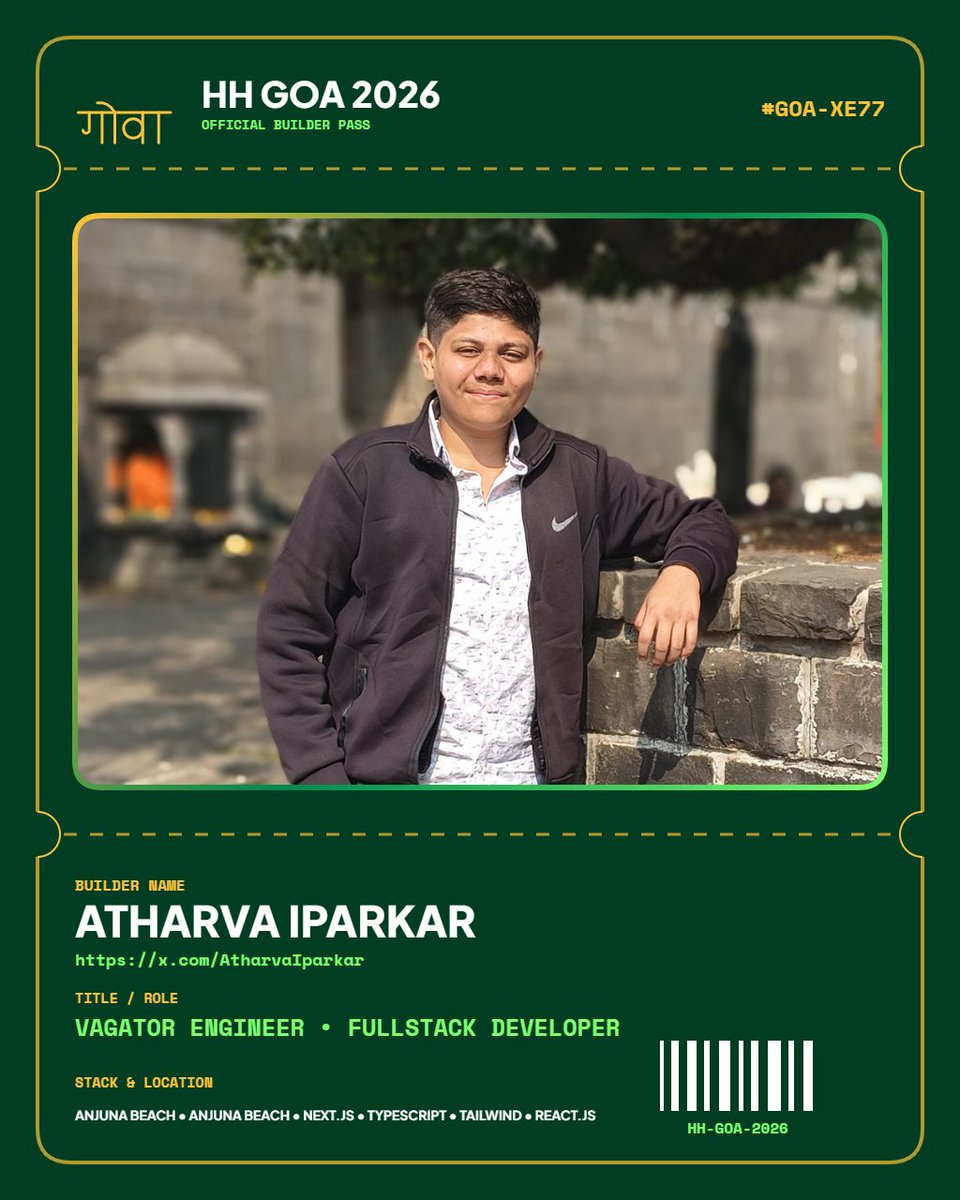 AtharvaIparkar's tweet photo. Built my HH Goa 2026 Builder ID card and Frame🌴
Less noise. More signal. Oct 28- 31

Create your personalized badge in seconds, shareable links, and one-click X sharing.

Check out : https://t.co/TZaNZLETEW

#FrameInGoa #HHGOA2026 @247pmstudio https://t.co/brbW0DXQNs