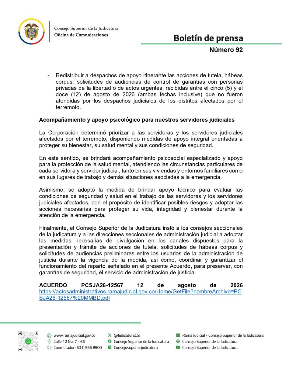 judicaturacsj's tweet photo. #ATENCIÓN | El @judicaturacsj adopta nuevas medidas para responder a emergencia, salvaguardar la vida, integridad, salud física y mental, seguridad y demás derechos de las servidoras y servidores judiciales y garantizar la continuidad del servicio de administración de justicia. https://t.co/fTkfJnsg0V