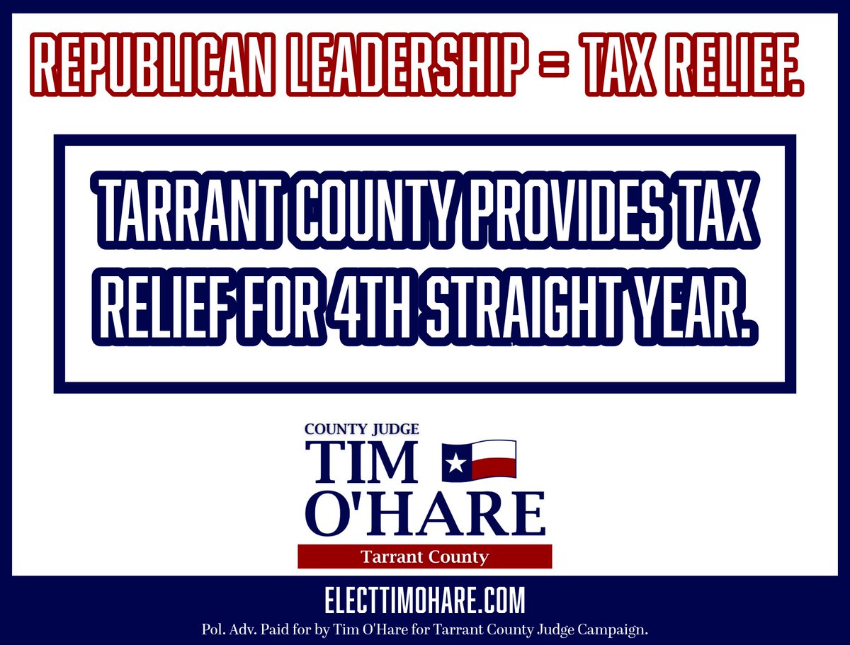 Judge Tim Oâ€™Hare and the Tarrant County Commissioners Court just proved you CAN cut the tax rate and still deliver essential services. It just takes discipline and the political courage to say no to bloated government.

Every city, county, and school district in Texas needs to