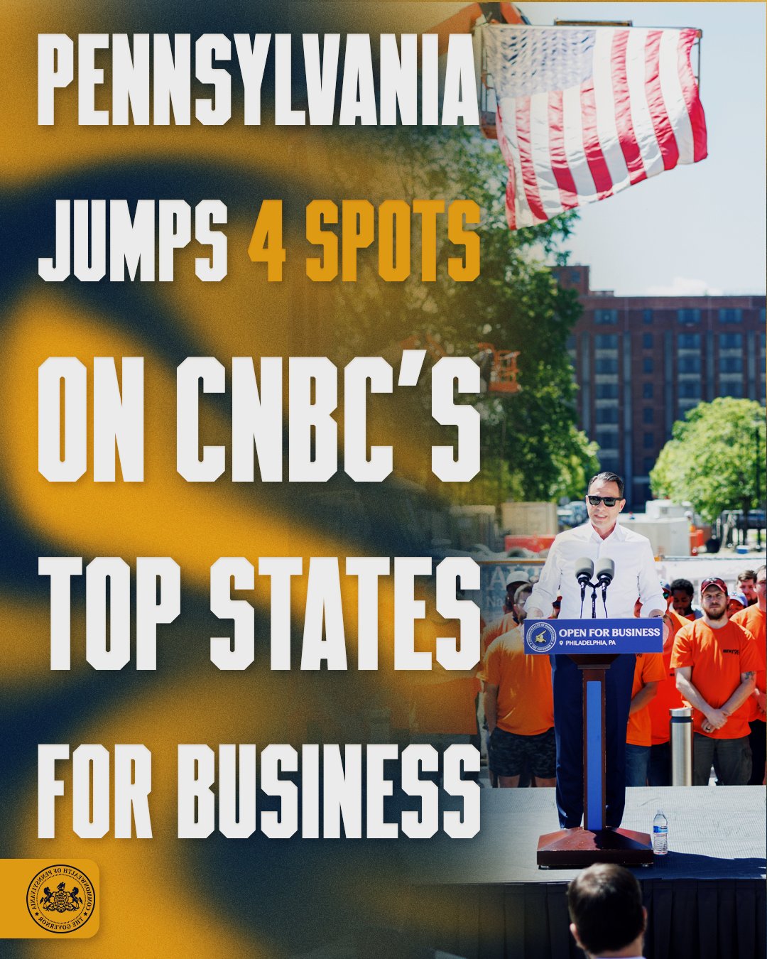 Pennsylvania Rises Four Spots in CNBC’s Top States for Business Rankings
