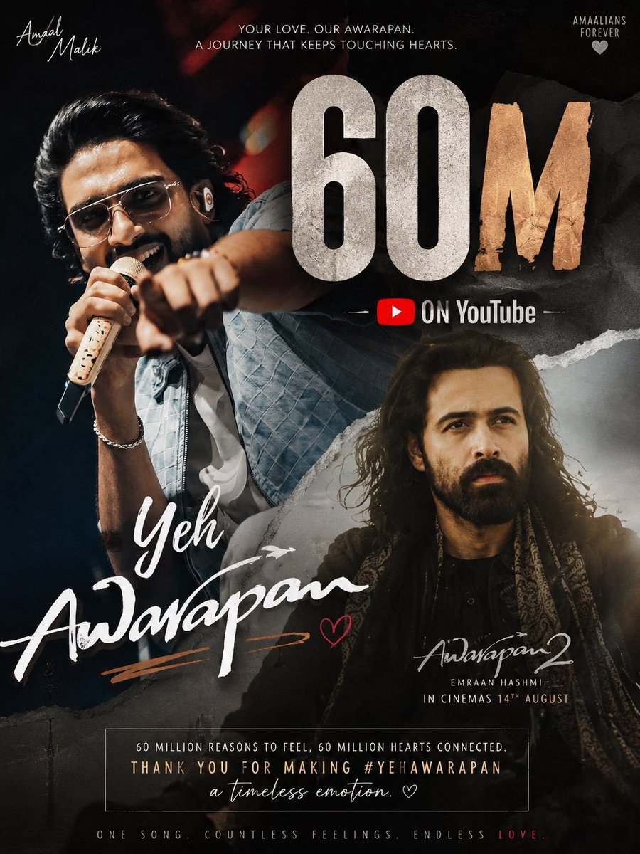 Priyank33556320's tweet photo. 60 million viewes
3 weeks but this song is still on loop
#YehAwarapan
#amaalmallik
#emraanhasmi
#amaaliams
#emranians https://t.co/uDFQv4r7iA