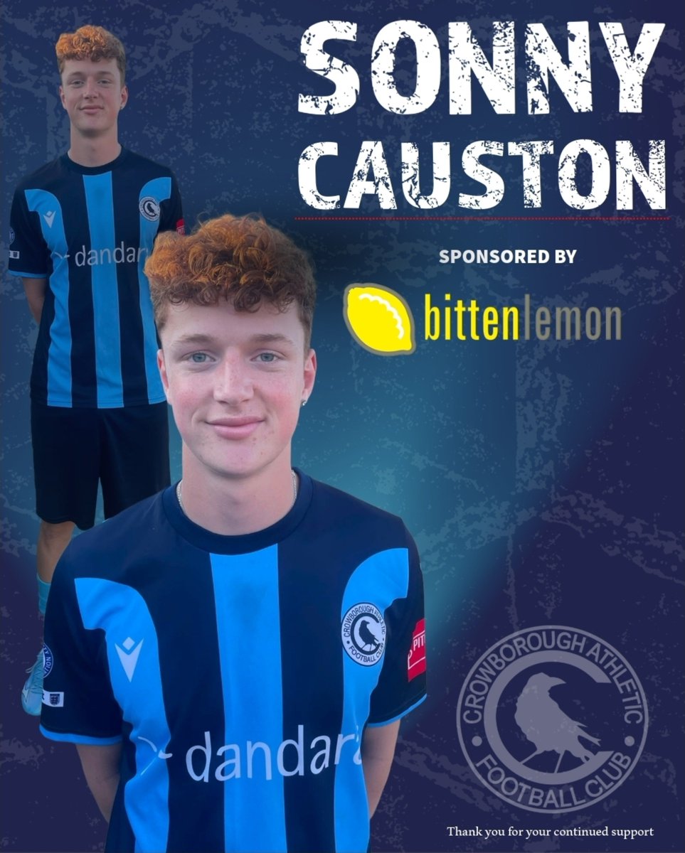 CrowboroughAFC's tweet photo. A little more sponsorship love! 💙🐦‍⬛

Sonny Causton is proudly sponsored for the 2026/27 season by Bitten Lemon, your go to for all your branding needs. 🍋

Sonny makes an impact on the pitch, Bitten Lemon make sure your brand does off it. A perfect partnership! 💙

#UpTheCrows https://t.co/wvlkRr32MZ