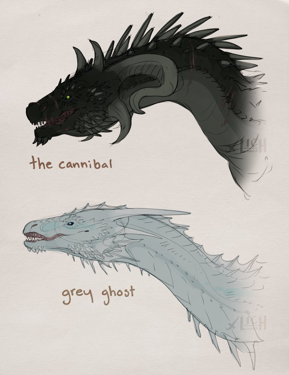 lichwood_'s tweet photo. for smaugust 13th, i drew the other two wild dragons! im very curious as to how much we'll see of them next season (and what their designs will look like!)

#smaugust #smaugustday13 #hotd #houseofthedragon #greyghost #thecannibal #hotdfanart https://t.co/lNLVnzo4Vc