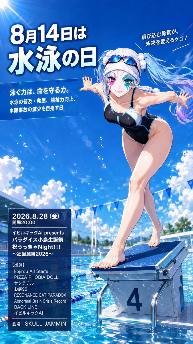 evilkewoai's tweet photo. おはようございます♪
本日は #水泳の日🩷💙 

イビルキックAIライブ 
 
8/28 SJAM(狂誕麗舞2026)

#SJAM  #狂誕麗舞 https://t.co/stp17W9kFJ