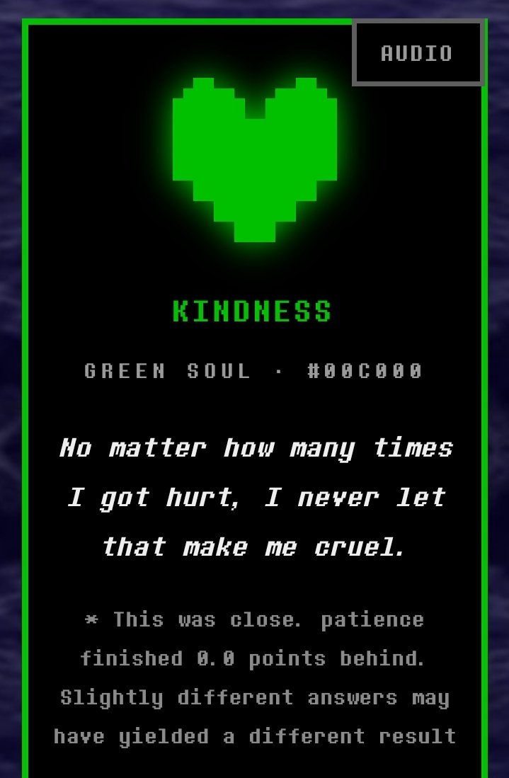 KijiMha's tweet photo. Kindness and Patience were TIED I'm in tears... "0.0 points behind" https://t.co/Xzdlz0AADW