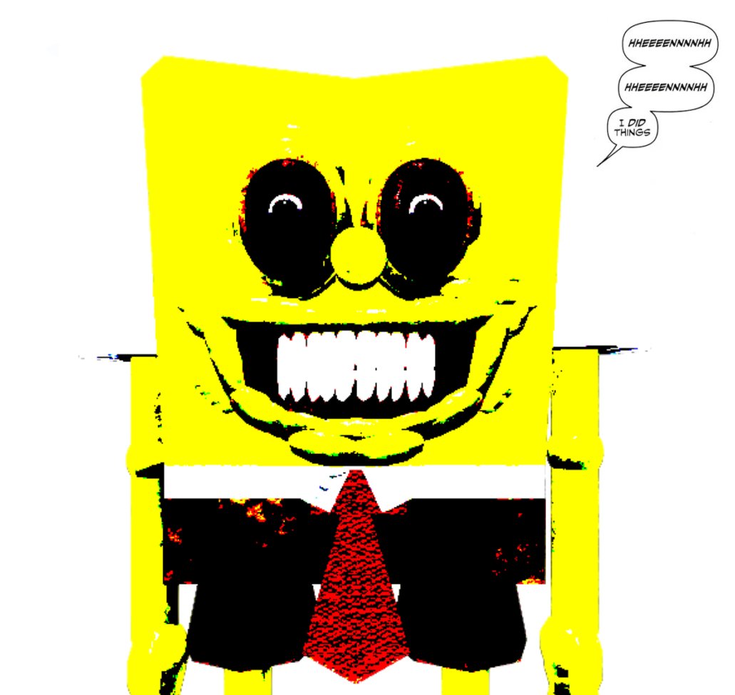 Thehatguyisreal's tweet photo. "till time caves in on itself i shall live on" -all spong

credit to: @Mylotinaise for making the idea everything goes to him please check him out

#quillularhorrors2011 #spongbob #sonicexe https://t.co/S3H6X0HTWv