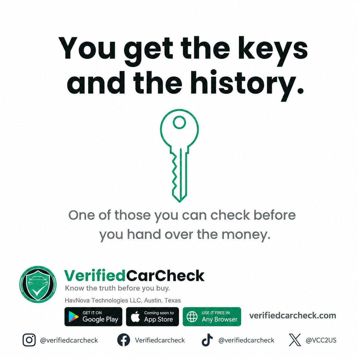 VCC2US's tweet photo. You get the keys and the history. Only one of them can be checked first.

Ask for the VIN before you drive across town. Checking it is free.

Works in any browser. https://t.co/7DWPcfaW9D #CheckTheVIN #CarRecalls #AutoTips https://t.co/mT4U9p5Z5T