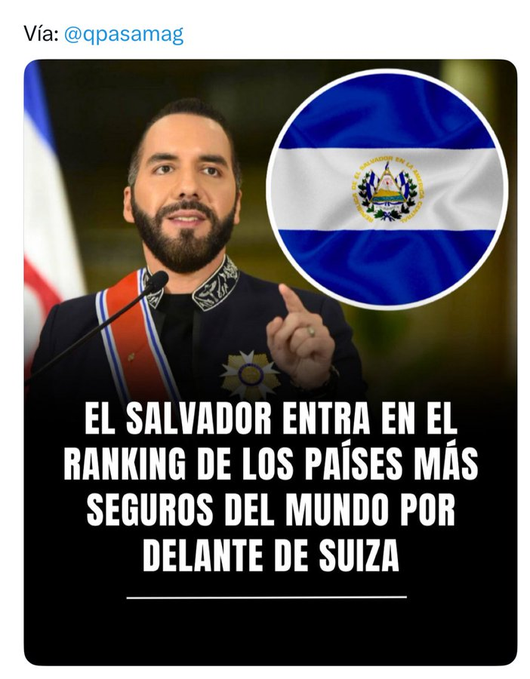 marquis_del's tweet photo. Salvadoreños, miren a su alrededor y valoren lo que tienen ...

¡La seguridad es un tesoro muy valioso y pocos países tienen!

¡Gracias, Sr. presidente @nayibbukele  ! https://t.co/mAgPnTbhf0