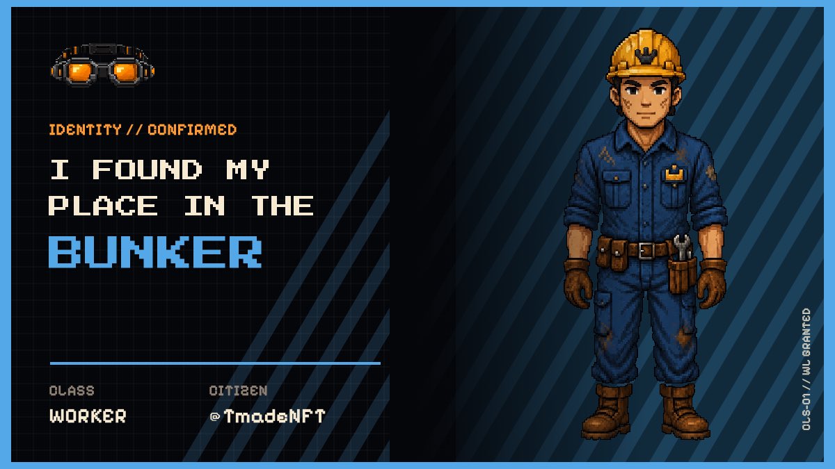 TmadeNFT's tweet photo. I found my place in the BUNKER.

CLASS // WORKER
STATUS // WL GRANTED https://t.co/AZr5ra3xZ6 https://t.co/Cjtfu8Zrn4