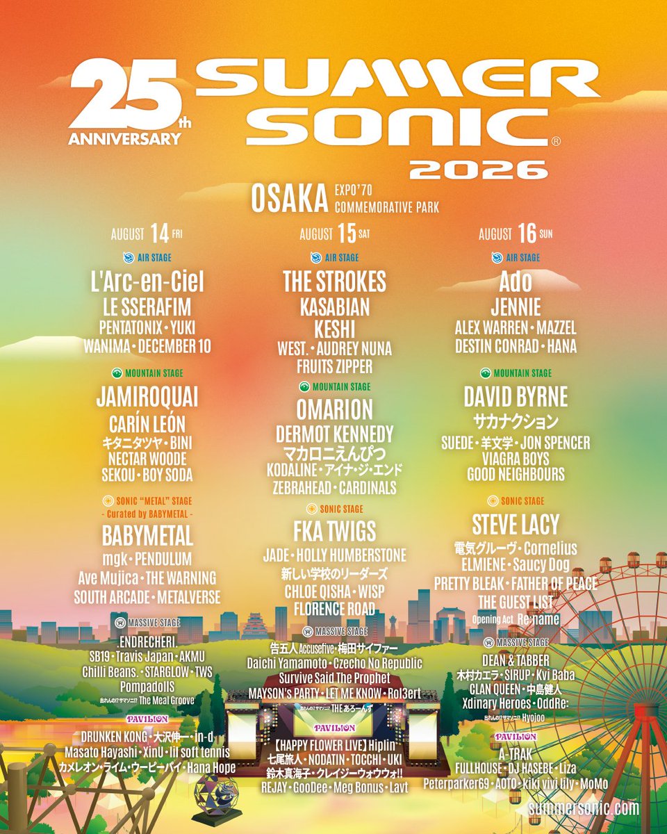 paewrumg's tweet photo. #サマソニ 【🏟️SUMMER SONIC 2026】 🎆
最高の3日間を、全力で駆け抜けよう。📻🎶

📅8.14(金)・8.15(土)・16(日)
📍東京＆大阪
🕰開場09:00 / 開演10:00 / 終演23:00予定

東京＆大阪【ライブ】
🔗https://t.co/vNE0UETjXp
 
#summersonic #サマソニ https://t.co/pdQYFLb6Q6