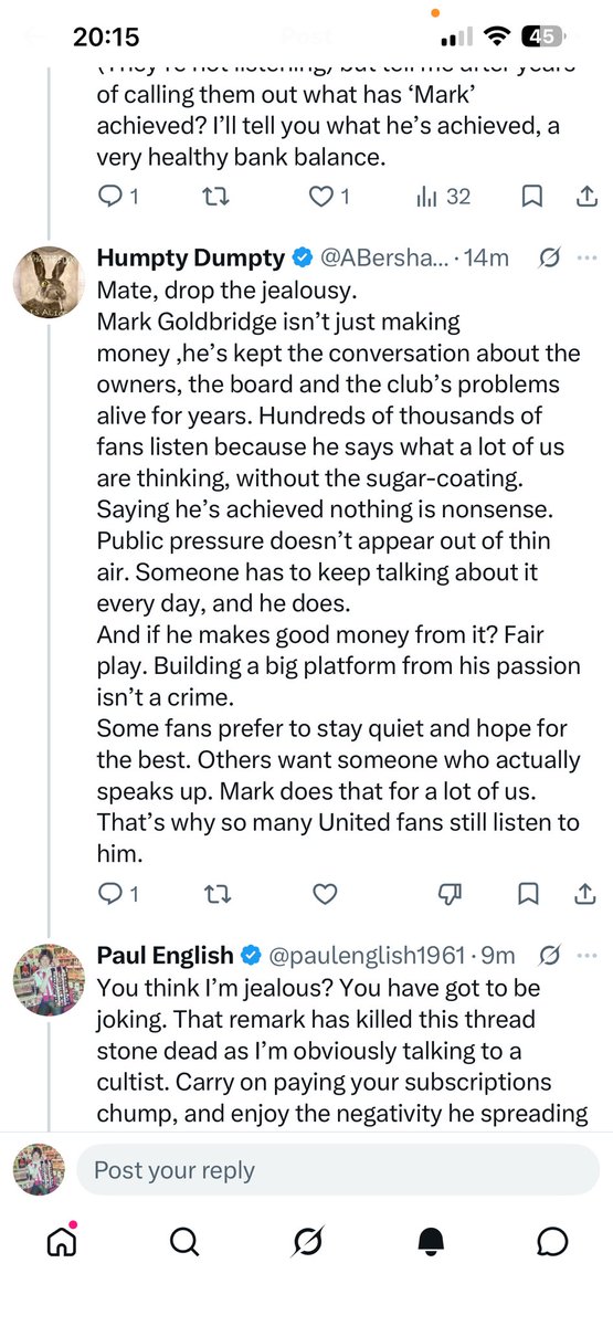 paulenglish1961's tweet photo. Why do the Goldbridge cultists think everyone who criticises him is Jealous? I wouldn’t swap my experiences in football for a fraction of his wealth. Do they know my financial position? I might be a multi millionaire, but they invariably come round to accusing people of jealousy. At times I think It really is the cult of the darkened room!  #MUFC #UTFR #GGMU #ManchesterUnited #ManUtd #ManUnited