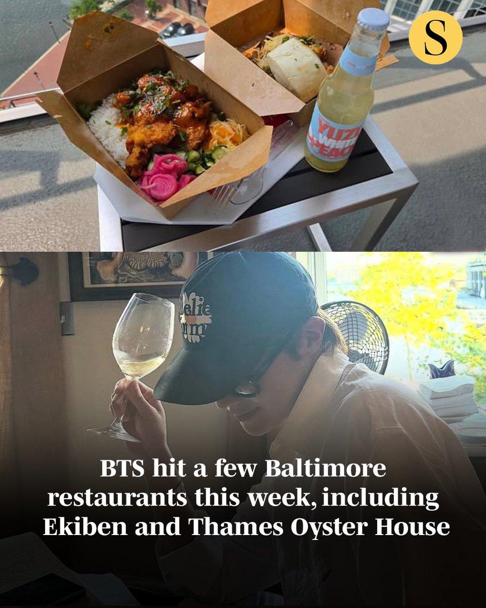 baltimoresun's tweet photo. BTS hit a few restaurants in Baltimore this week, including Ekiben and Thames Oyster House.

"We’re honored that BTS stopped by and we hope that they felt welcomed in Baltimore. This city showed a lot of love to BTS and their fans this week, and it was really special to see so much energy and positivity throughout the city." - Ekiben owner Steve Chu

📸: uarmyhope