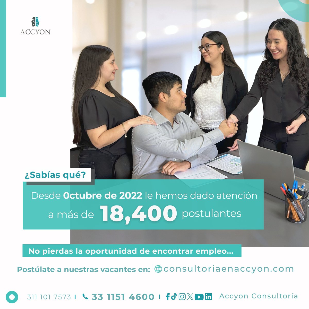 Accyonconsul's tweet photo. >𝗦𝗮𝗯𝗶́𝗮𝘀 𝗾𝘂𝗲....

Desde octubre 2022 hemos atendido a más de 18,000 personas 🤯
Y todos los días se agregan más 🤓

Si deseas conocer nuestras vacantes vigentes, ingresa al siguiente link, ahí mismo podrás postularte➡ https://t.co/cbrYmM5W2R https://t.co/qYd4PGMZoA