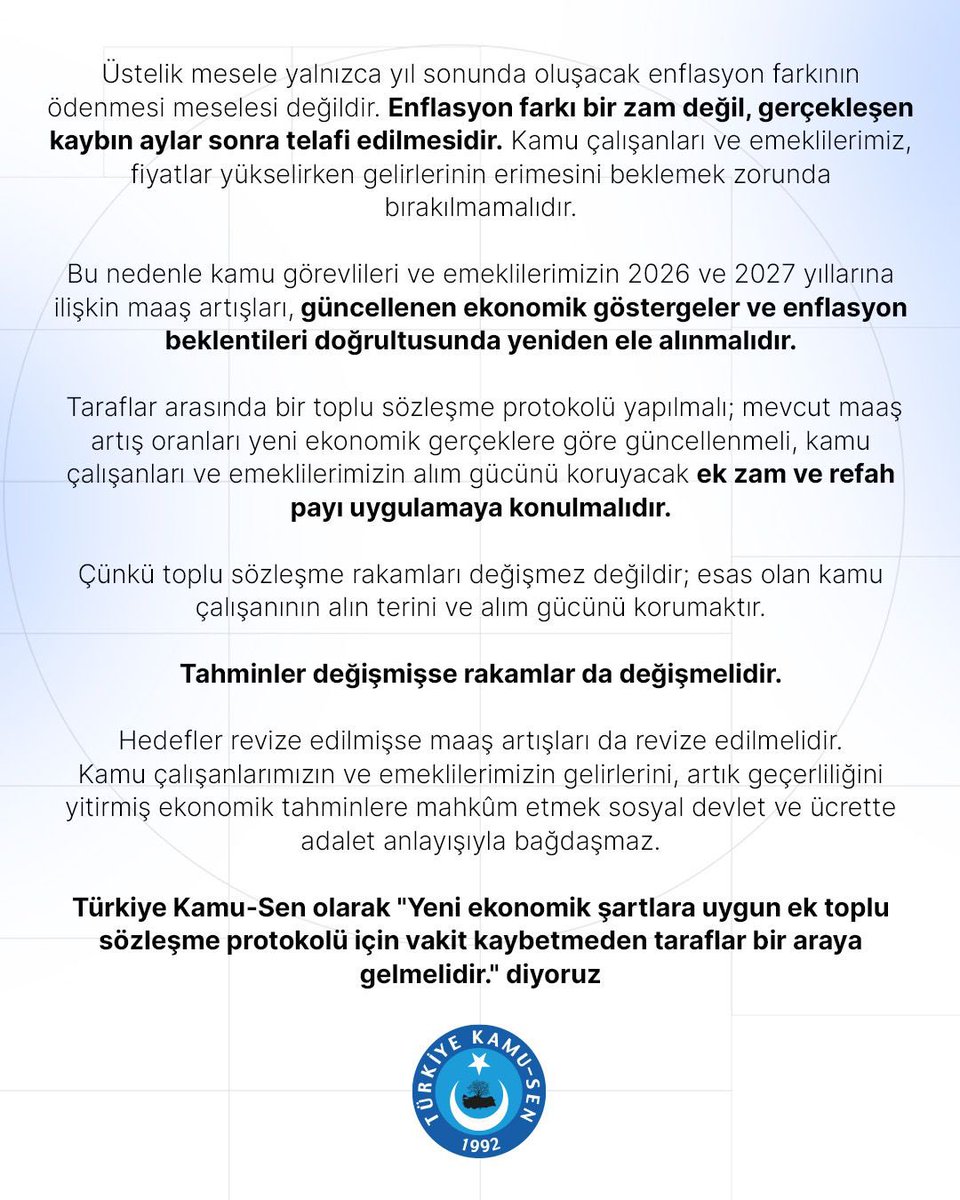 TalipGeylan06's tweet photo. %16 olarak belirlenmiş olan yıl sonu enflasyon hedefi, %26’dan %28’e İKİNCİ KEZ GÜNCELLENDİ!

Bu durumda, ASGARİ İNSAFIN gereği olarak, memur ve emeklinin maaş zam oranlarının da GÜNCELLENMESİ gerekmez mi? https://t.co/BfRxfsDuzk