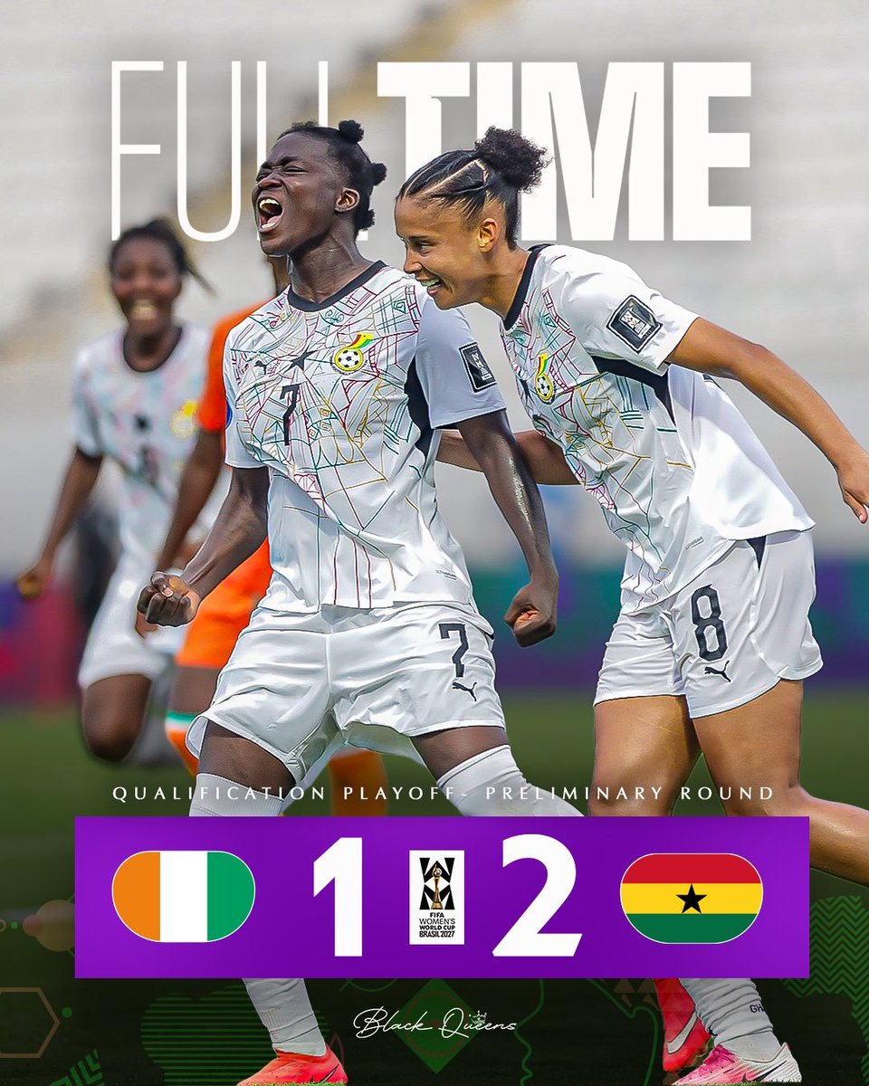 ghfootfrench's tweet photo. Eliminées de la CAN féminine sans obtenir une qualification directe en Coupe du monde🏆, les Black Queens ont remporté leur premier match de barrage face à la Côte d'ivoire 🇨🇮 2 à 1

Elle se qualifient pour un tournoi intercontinental de 10 équipes avec 3 places qualificatives. https://t.co/VhtyuvWD7S