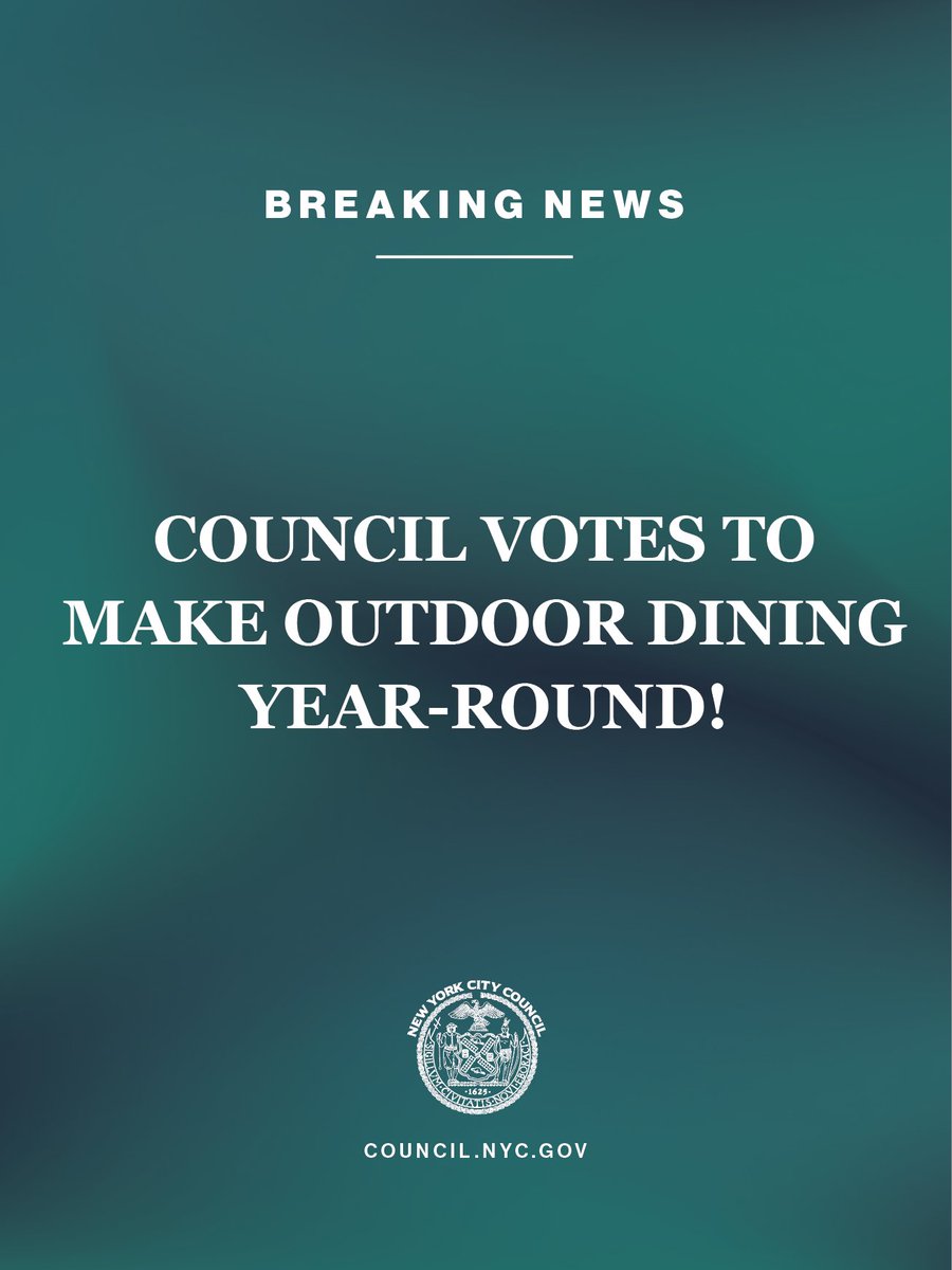 NYCCouncil's tweet photo. 🚨 BREAKING: NYC outdoor dining is here to stay — year-round, starting now. 🍽️ https://t.co/9GpSOUXCZd