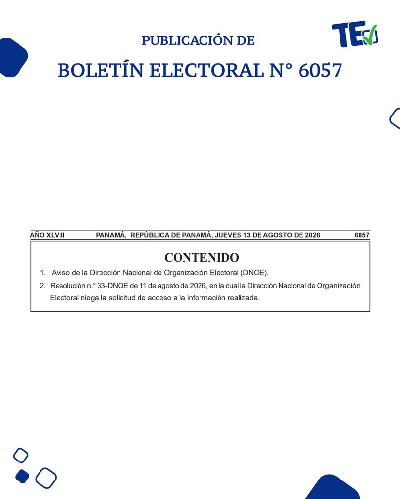tepanama's tweet photo. Te compartimos el boletín Electoral N° 6057, más información: https://t.co/Lf5S3IS0h4
#TribunalContigo https://t.co/ClwylLHdiI