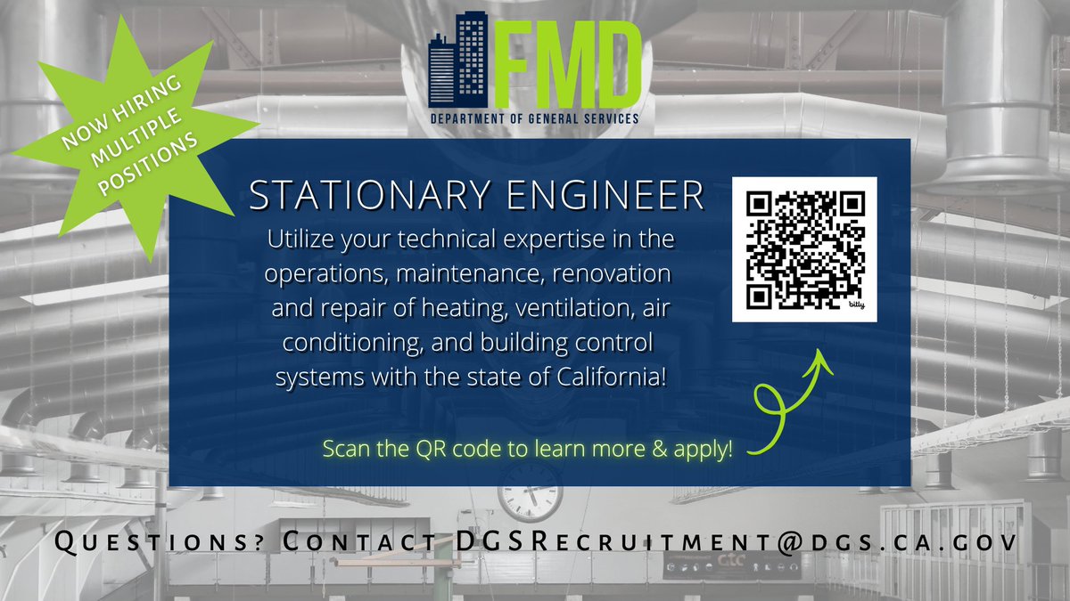 CalifDGS's tweet photo. Skilled with HVAC, boilers, or building systems? Your next career move starts at DGS Sacramento! https://t.co/LqzUZGN5U2
