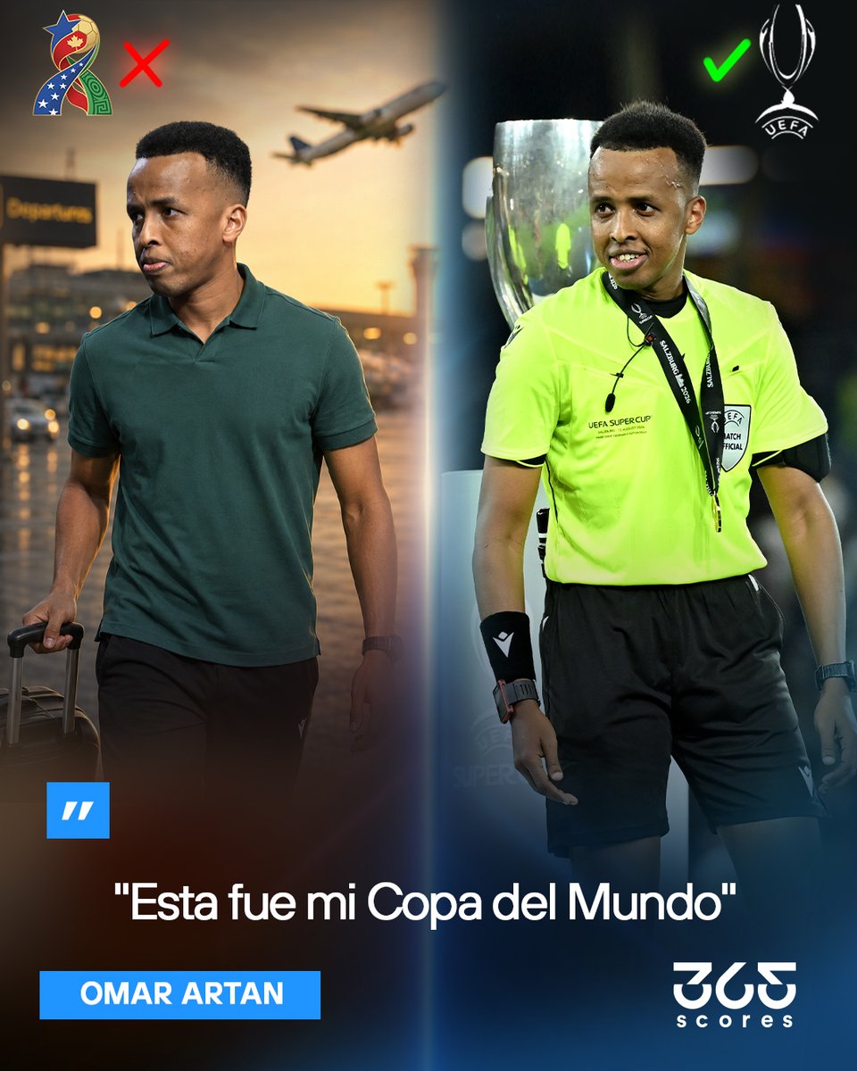 365ScoresApp's tweet photo. "Esta fue mi Copa del Mundo".

El emotivo mensaje que escribió el árbitro Omar Artan sobre la pelota de la Supercopa de Europa entre PSG y Aston Villa 👏

El réferi somalí no pudo ingresar a Estados Unidos para la Copa del Mundo 2026, pero la UEFA lo respaldó para cumplir su sueño en esta final continental 🙏