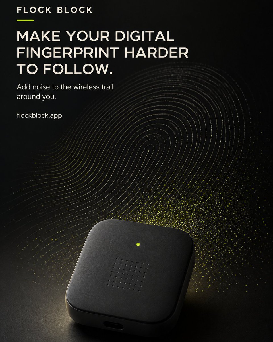FlockBlockApp's tweet photo. @JasonBassler1 @Flock_Safety Repeated wireless observations can contribute to a digital fingerprint. Flock Block adds extra Bluetooth and Wi-Fi broadcasts to help make that trail harder to follow. https://t.co/hh84MYa9TH