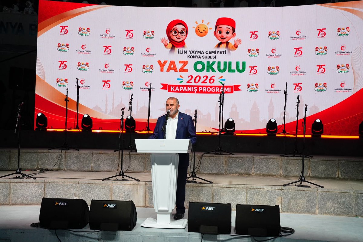 israfilkisla's tweet photo. İlim Yayma Cemiyeti Konya Şubemiz tarafından 14 farklı okulumuzda düzenlenen Yaz Okulu 2026 Kapanış Programı’nı; Genel Başkanımız Yusuf Tülün, Genel Müdürümüz Mesud Tan, Konya İl Müftümüz Prof. Dr. Ali Öge, KTÜ Rektörümüz Prof. Dr. Osman Nuri Çelik, Şube Başkanımız Mehmet İncili, yönetim kurulu üyelerimiz ve yaklaşık 4.000 veli ve öğrencimizin katılımıyla Mevlânâ Kültür Merkezi’nde coşkuyla gerçekleştirdik.

6 Temmuz-14 Ağustos tarihleri arasında 6 hafta süren programda, 189 idareci ve öğreticinin gayretiyle 1.865 ilkokul ve ortaokul öğrencisi akademik, sosyal, kültürel ve değerler eğitimiyle dolu verimli bir süreç geçirdi. Başarı belgelerini alan öğrencilerimizin heyecanına ortak olduk; hazırladıkları gösterilerle güzel bir kapanış gerçekleştirdik.

Programa katılan kıymetli öğrencilerimize başarılar diliyor; aziz milletimize ve ülkemize faydalı, güzel ahlaklı nesiller olarak yetişmelerini temenni ediyoruz. Bu güzel programın gerçekleşmesinde emeği geçen tüm idareci, öğretici, veli ve gönüllülerimize teşekkür ediyoruz.
