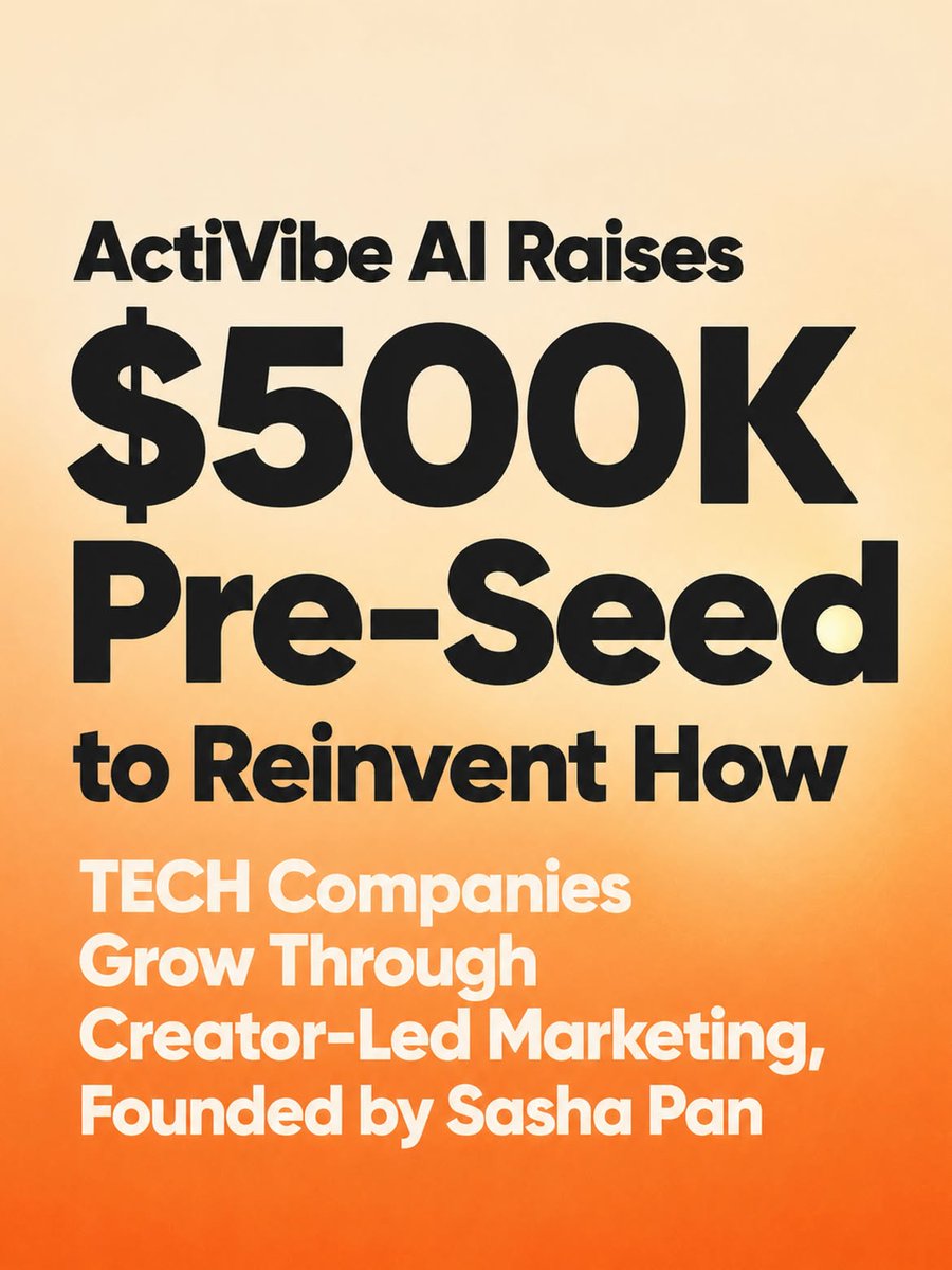 activibe_ai's tweet photo. We're proud to announce, we have raised $500K in pre-seed funding, backed by UpHonest Capital.

Founded by Sasha Pan, ActiVibe is building the creator marketing infrastructure tech companies need to find the right creators, sharpen the message, and run campaigns without turning the entire process into another full-time job.

Follow along as we build the next layer of creator-led growth for tech.
