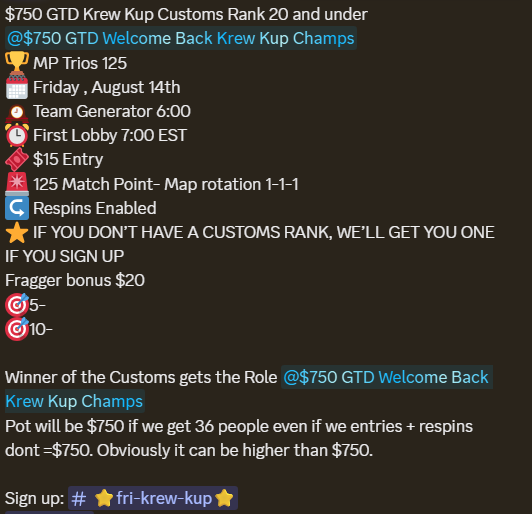 TheKrewCOD's tweet photo. We are so back baby! ($4,000 GTD TKR to be announced for August 20th) https://t.co/LF9nKCtCdL