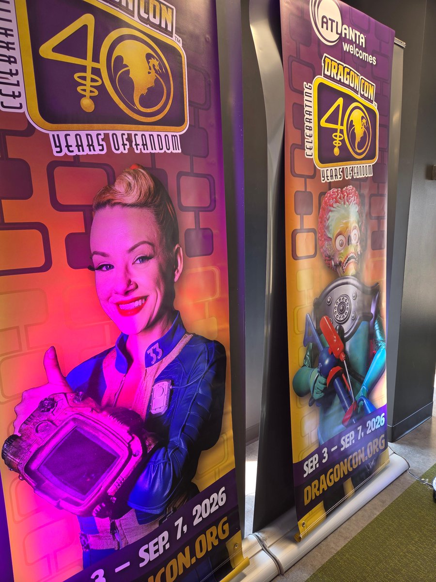 hyattatlanta's tweet photo. 🐉 CALL THE BANNERS! IT'S 40 YEARS OF @DragonCon! @DiscoverAtlanta unveiled #dragoncon2026 welcome banners &amp; of course we brought the Voodoo Buckets — the unofficial official beverage of the Con. 😉🪣🍹
#Atlanta, the banners are up. The buckets are ready. Let’s Con. 🐉✨ https://t.co/eUkrDX1xEd