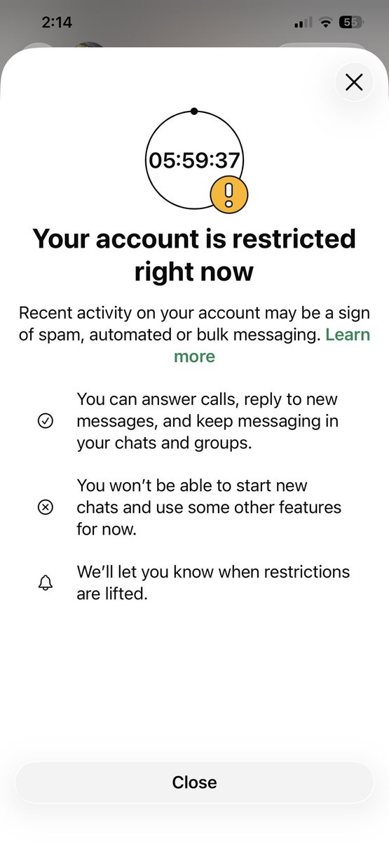 Brumrade's tweet photo. @WhatsApp can you explain this? I tried to send someone some design files they requested and my account was restricted for 6hrs. I waited the 6hrs and then tried to send them again, and immediately got restricted once again. https://t.co/fUTyPWf8Ef