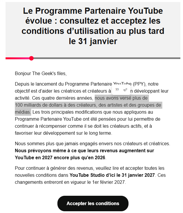 TheGeekfiles's tweet photo. @YouTube  Vous avez versé 100 milliards, quand et a qui? Non parce en presque 15 ans, si j'ai vu 100€ c'est déjà prodigieux !  En même temps si je recevais pas des claim pour tout et n'importe quoi, comme le bruit du vent (oui vous avez bien lu!) je serais un peu moins chafouin! https://t.co/zpmtJGegoh