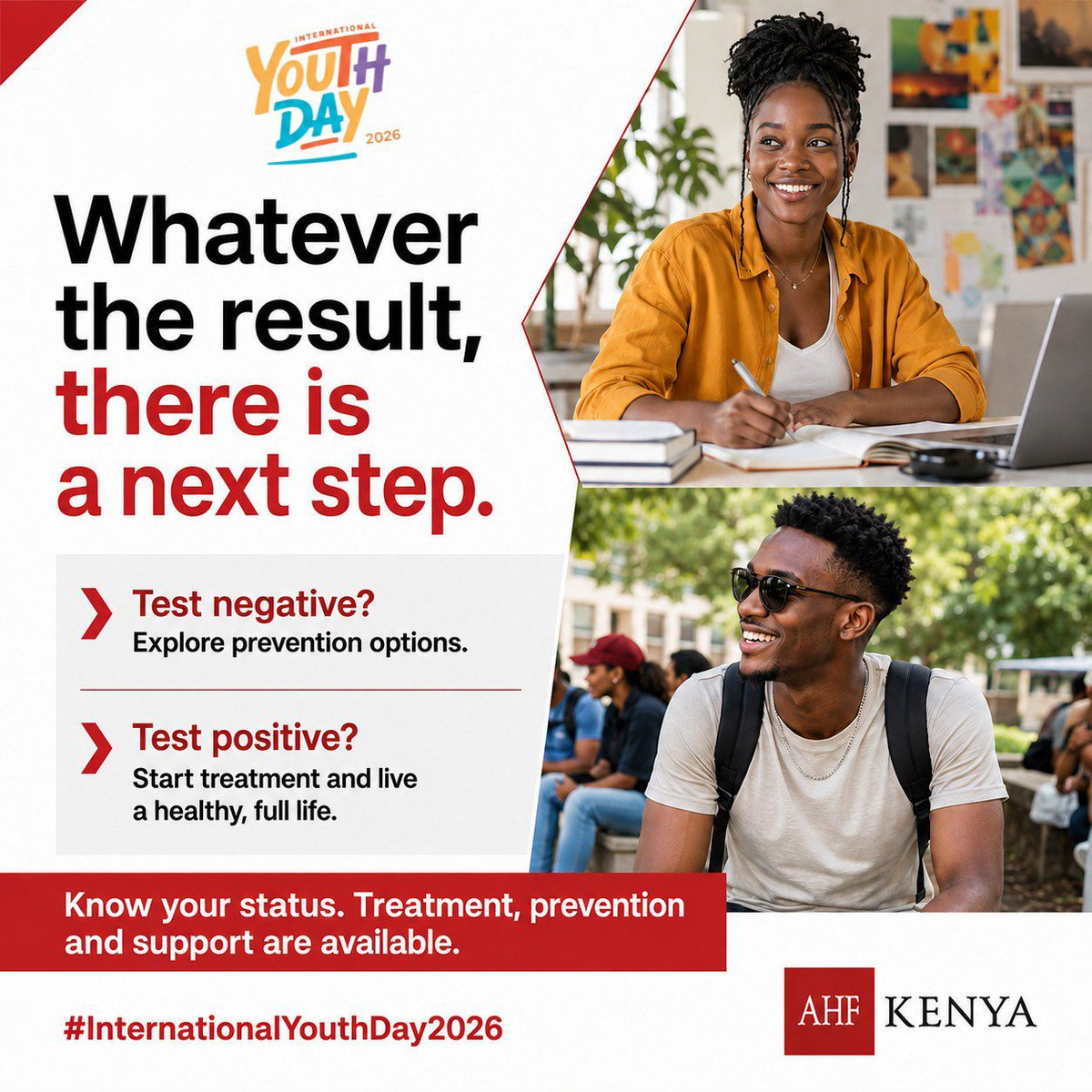 EyaamO's tweet photo. Your result is not the end. It’s the start of your next step.
Treatment, prevention, and support are available.
Get tested. Know your status. Live fully.
@ahfkenya
@ahfkenya @Hennetkenya 
#HIVPrevention #knowyourstatus https://t.co/61Uf9DzZMy