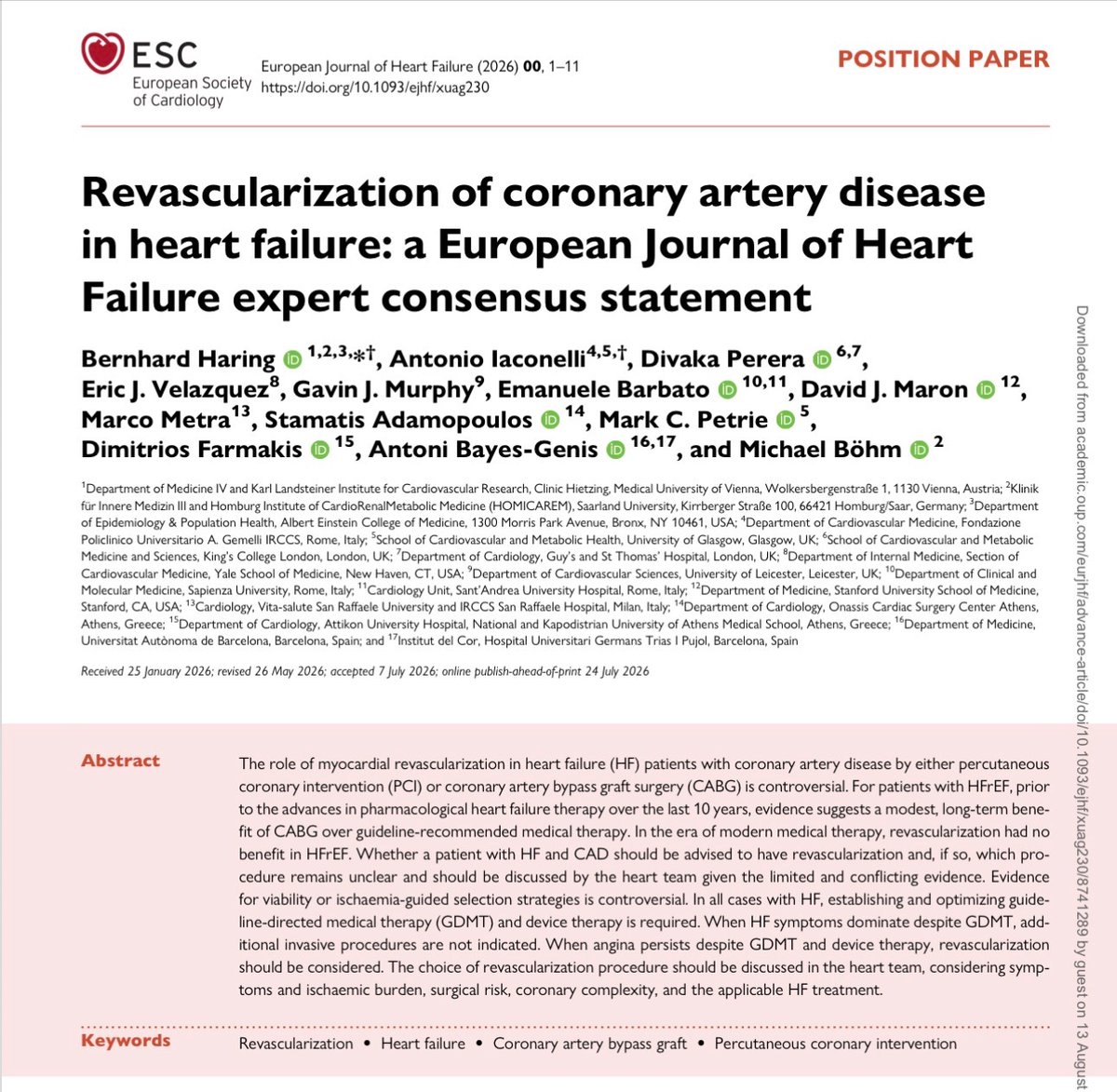 EJHFEiC's tweet photo. Revascularization of coronary artery disease in heart failure: a European Journal of Heart Failure expert consensus statement

#EJHF @ESC_Journals 

https://t.co/96pNN23JoV 
@HanCardiomd @AmrAbdin10 @GiuseppeGalati_ https://t.co/9gv1E9ugFj