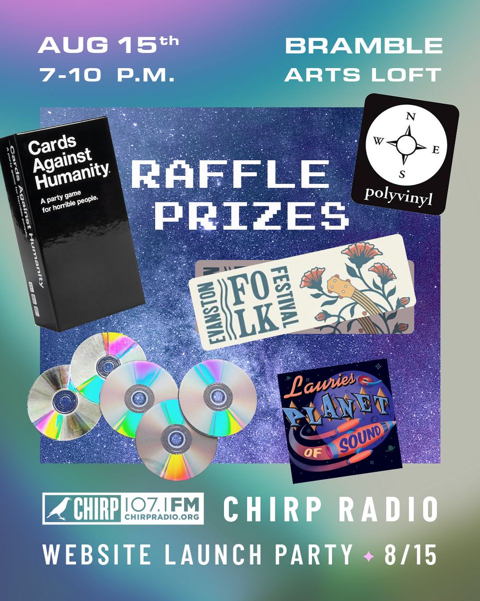 CHIRPRadio's tweet photo. This Saturday! The CHIRP Website Launch Party on August 15 at Bramble Arts Loft! Play Wii games! Dress in your favorite 2010s look! Win vintage and current raffle prizes! Get tickets at the link in bio. @brambleartsloft #CHIRPRadio #2010sAgain #CHIRPLaunchParty https://t.co/SUvFt63WkE