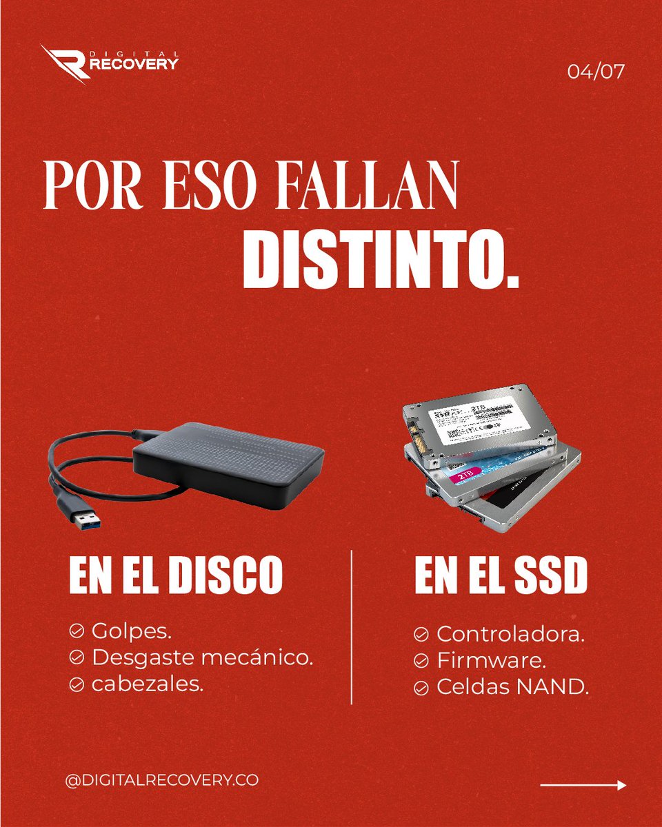 DigitalRec32155's tweet photo. ¿Disco duro o SSD? 💾⚡ Aunque ambos almacenan información, funcionan distinto y sus fallas también requieren tratamientos diferentes.

Si perdiste acceso a tus datos, 📲 En Digital Recovery podemos ayudarte.
#Digitalrecovery #SSD #Discoduro #recuperacion #DataSecurity #Medellín https://t.co/k4AeNTMKOD