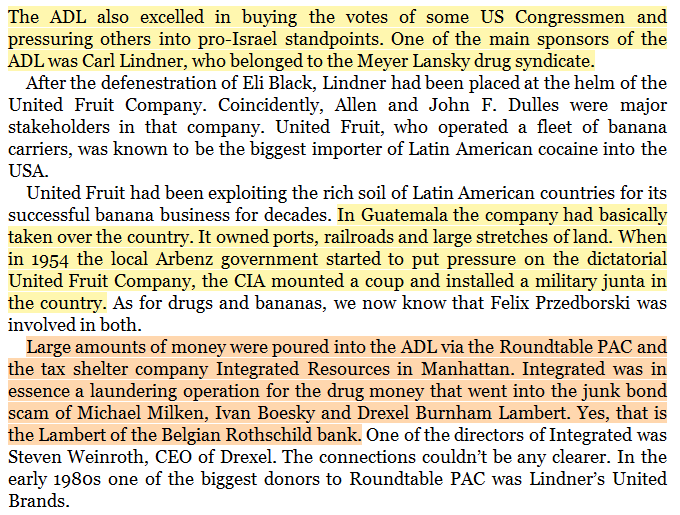 toxictiramisu's tweet photo. AÐL received drug money through Roundtable PAC &amp; Manhattan’s Integrated Resources, a laundering operation tied to the Milken-Boesky-Drexel junk-bond scam. Integrated director Steven Weinroth was Drexel's CEO, and Carl Lindner's United Brands was a major Roundtable PAC donor. https://t.co/PFQFuk9JUl