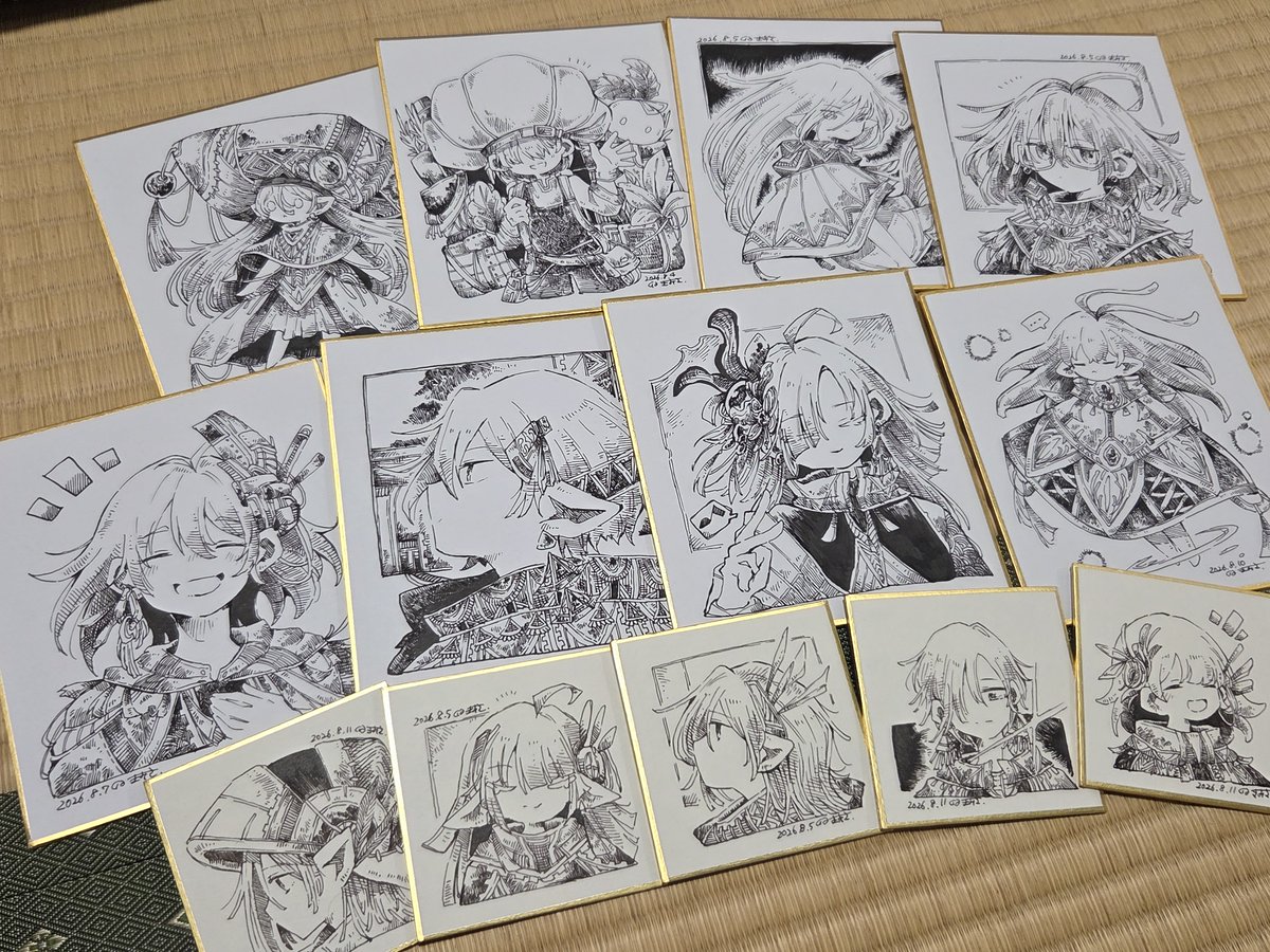2516SM's tweet photo. #まちゅむら夏合宿2026　さいしゅうび 
お疲れさ��でしたー！
合宿用のアナログ絵は描けなかったのですが、デザフェス準備で色紙をちまちま描いておりました。
デジタルは飲み物をモチーフに描いてみました！何気に初描きの子もいますね…！(*´ω｀*)

では、明日のま祭も楽しみにしておりますー！ https://t.co/Zo8T1YhLUj