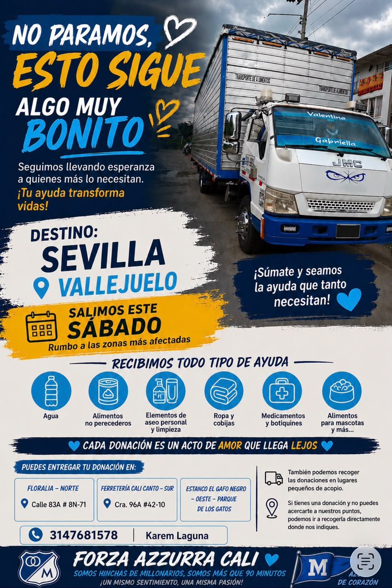 AzurraCali's tweet photo. ayúdanos ayudar.  Forza azurra apoyando en este difícil momento https://t.co/mqMrXJS7Zt