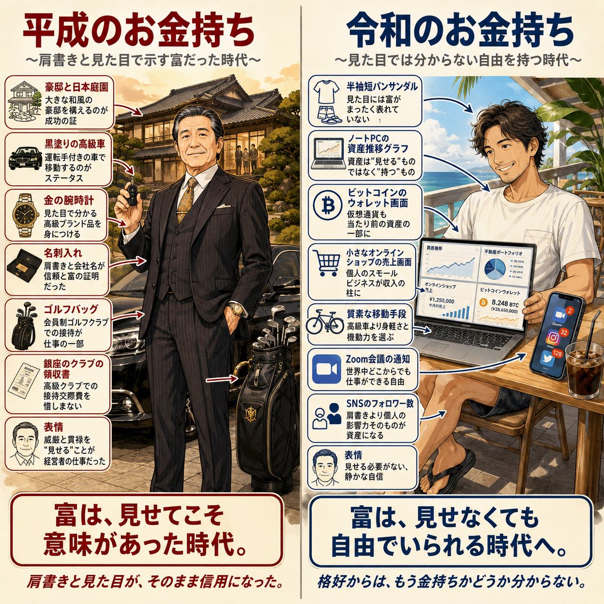 tomsan_001's tweet photo. 30年で、こんなに変わった...。
平成のお金持ち、令和のお金持ち

←平成　　　　　　　　　令和→ https://t.co/6RDdWoCCHT