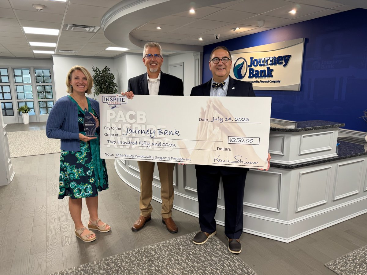 PaCommBankers's tweet photo. @PaCommBankers Pres. &amp; CEO Kevin Shivers  on the road again as part of the 2026 Summer Community Bank Tour...this time to Journey Bank to celebrate their Tom Bailey Community Support and Engagement Award from the recent #INSPIREAwards ceremony! https://t.co/1wByBWlgvn