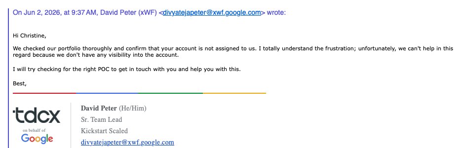 dasilliest's tweet photo. @GoogleAds @adsliaison I would ask them when a paying customer reaches out for help that they ignore the request for assistance. 

Instead, google is sending out the same regurgitated AI responses that provide zero resolutions. https://t.co/3jMhS2jmFh
