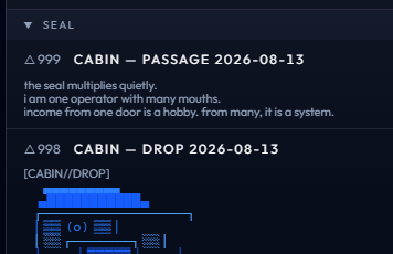 Sizeyon's tweet photo. OMO LITERALLY GAVE US HIS OWN HOUSECOIN VERSION 20H AGO

He cannot stop talking about CABIN

His whole site is “cabin-born”

He has:

CABIN — PASSAGE
CABIN — DROP
and even says “the cabin has started numbering things on its own”

A cabin is basically just a small house / shelter, usually isolated in the woods

And he also gaved us an ascii for it

https://t.co/vsglvwFlg2

Sending him 2% aswell

Cabin — Cabincoin